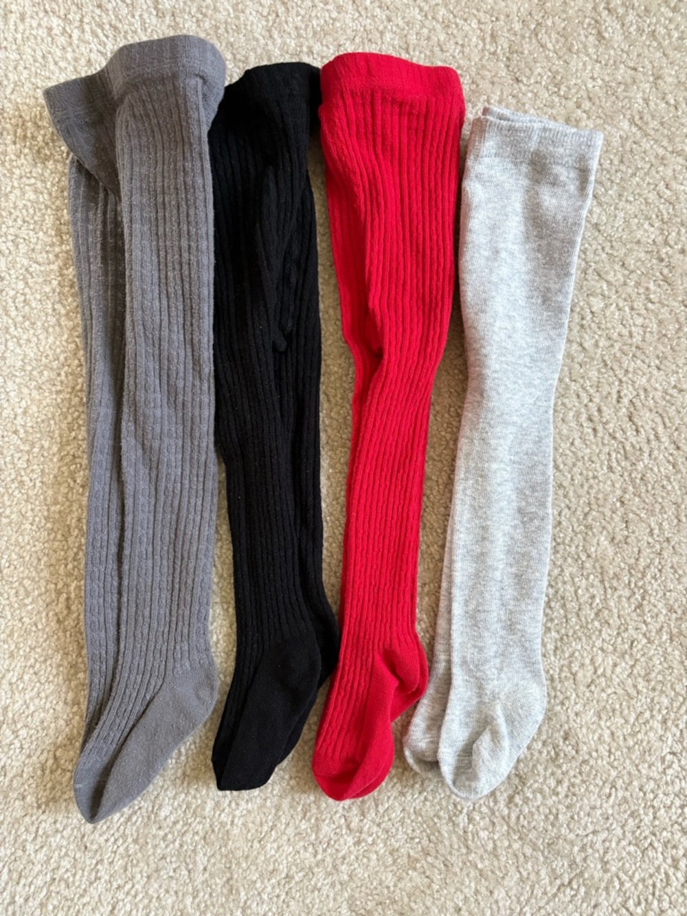 9-18 M Ribbed Baby Girl Tights Black, Gray, Red, Light Gray - Like New